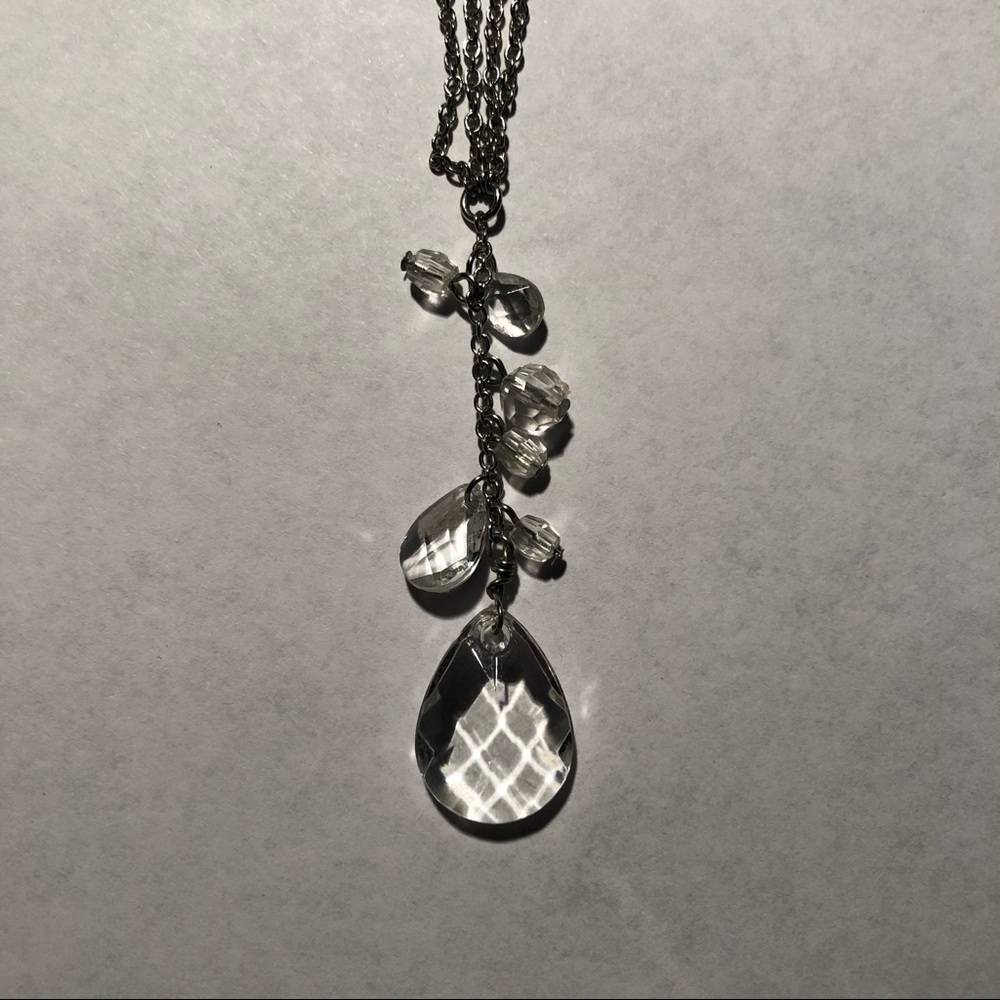 Silver Tone and Clear Bead Y-Necklace Y2K Style
